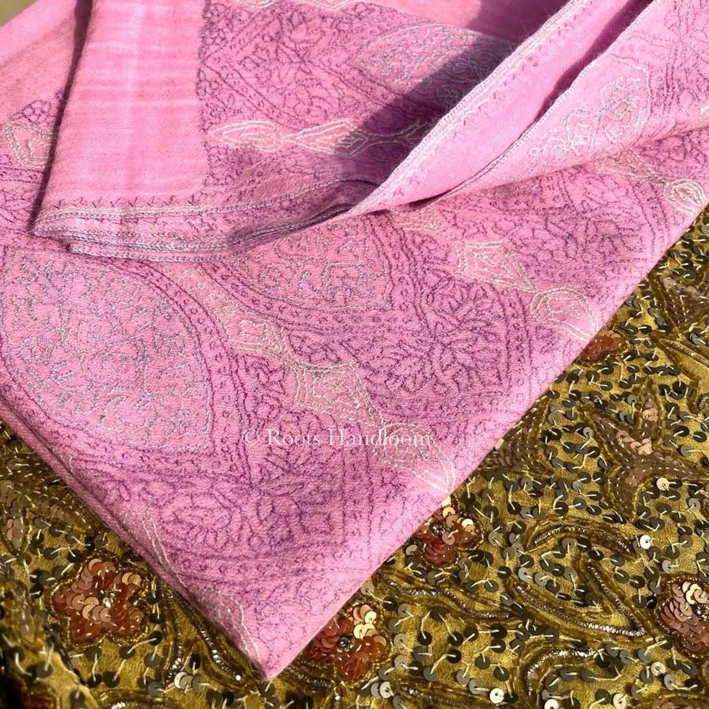 Pink Pashmina Stole with Sozni Embroidery