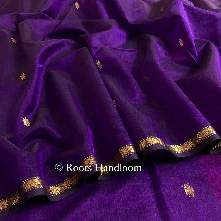 Dark Purple & Pink Maheshwari Saree with Flower Bootis all over