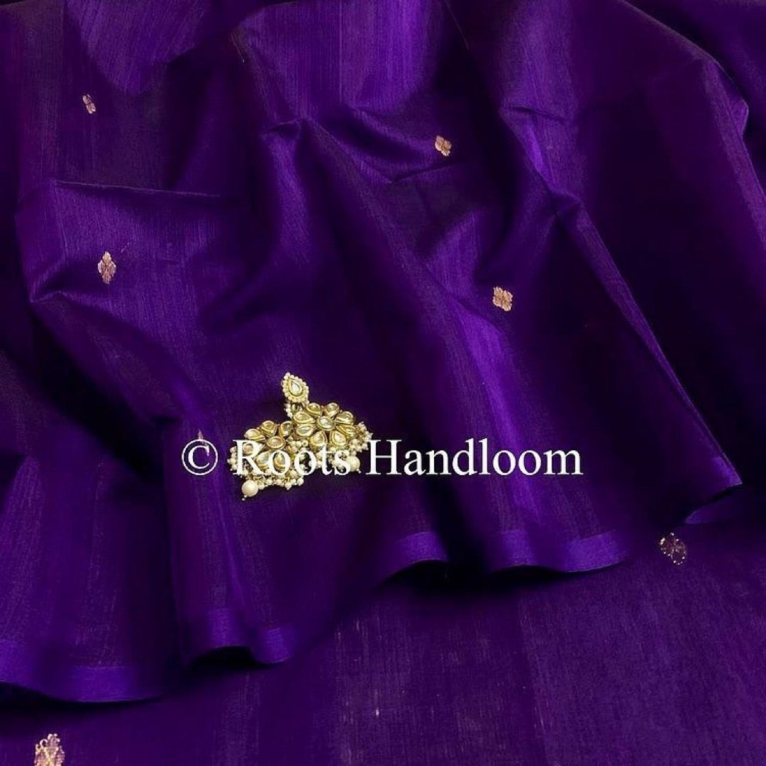 Dark Purple Maheshwari Saree with Zari bootis all over