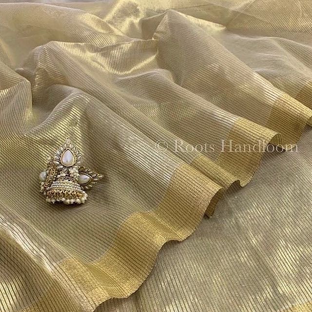 Olive Gold Maheshwari Saree with Zari lines all over
