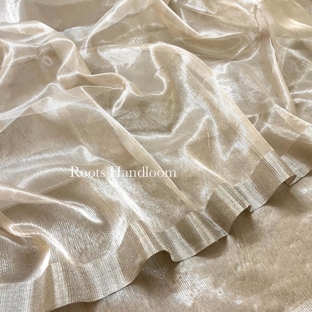 Champagne Maheshwari Saree with Zari Lines all over