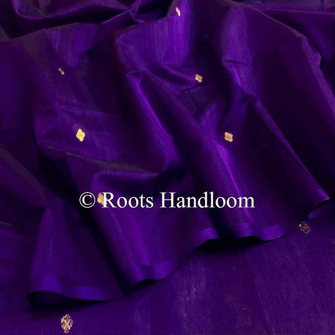 Dark Purple Maheshwari Saree with Zari bootis all over