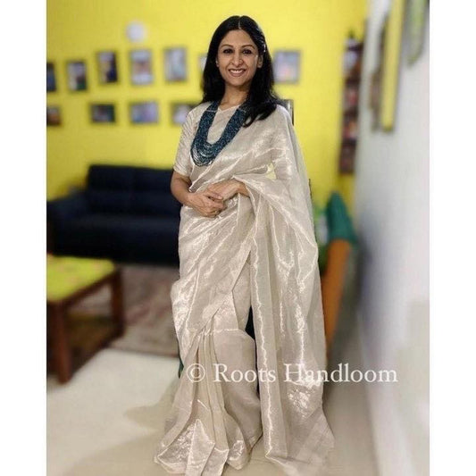 Off-White Maheshwari Saree with Zari Lines all over