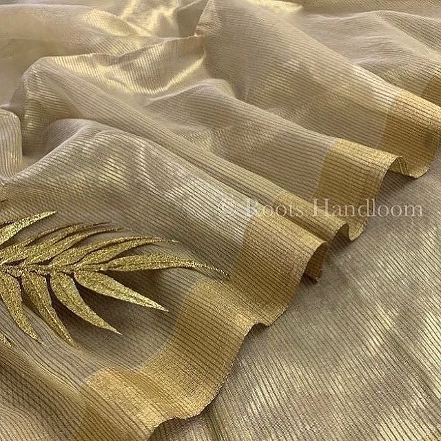 Olive Gold Maheshwari Saree with Zari lines all over