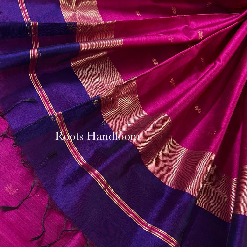 Dark Purple & Pink Maheshwari Saree with Flower Bootis all over