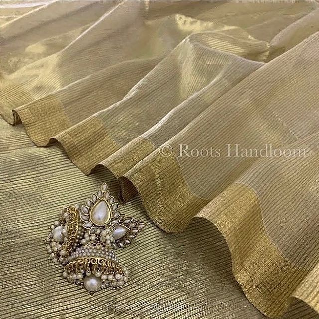 Olive Gold Maheshwari Saree with Zari lines all over