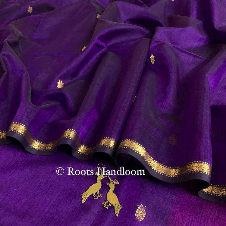 Dark Purple & Pink Maheshwari Saree with Flower Bootis all over