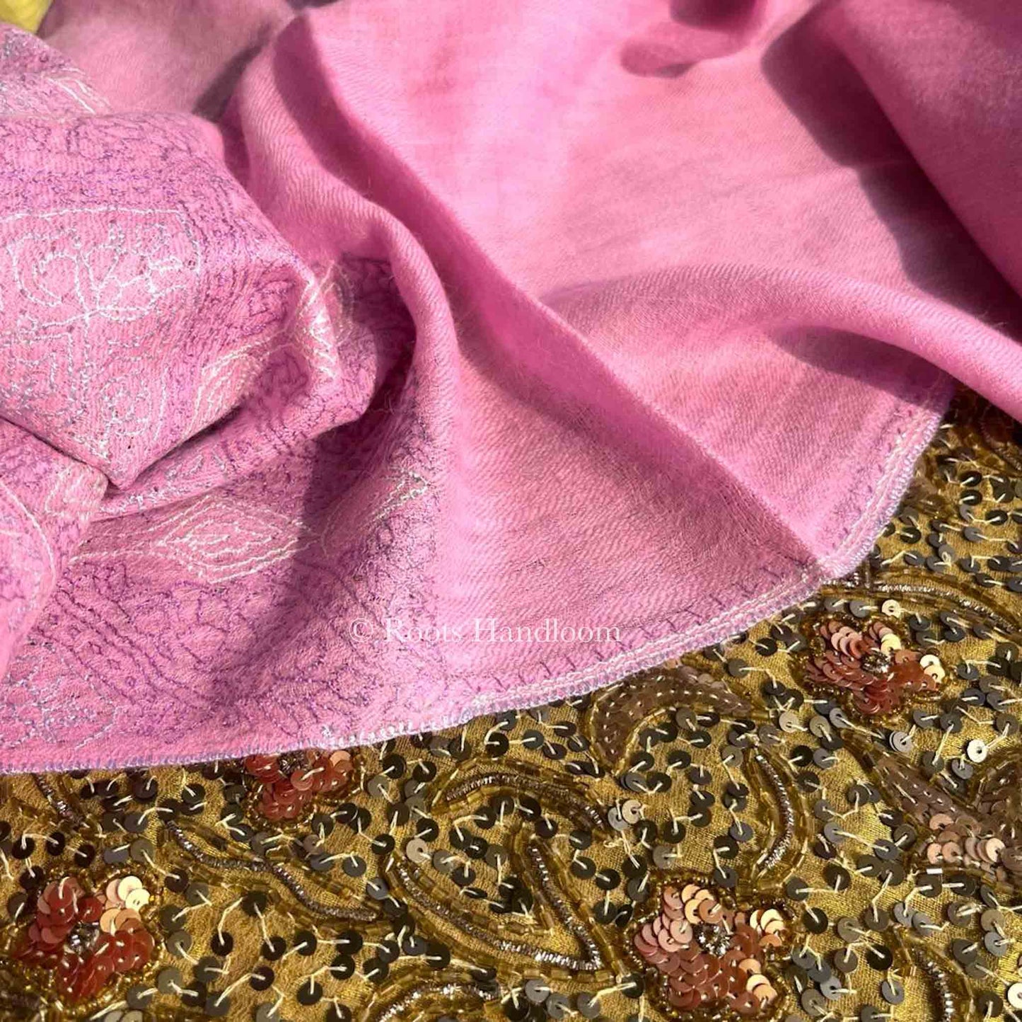 Pink Pashmina Stole with Sozni Embroidery