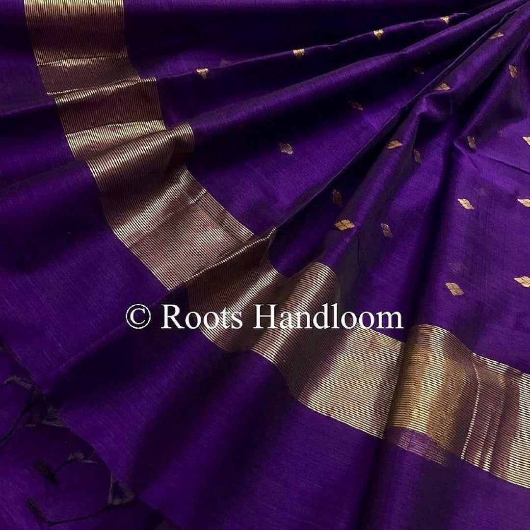 Dark Purple Maheshwari Saree with Zari bootis all over