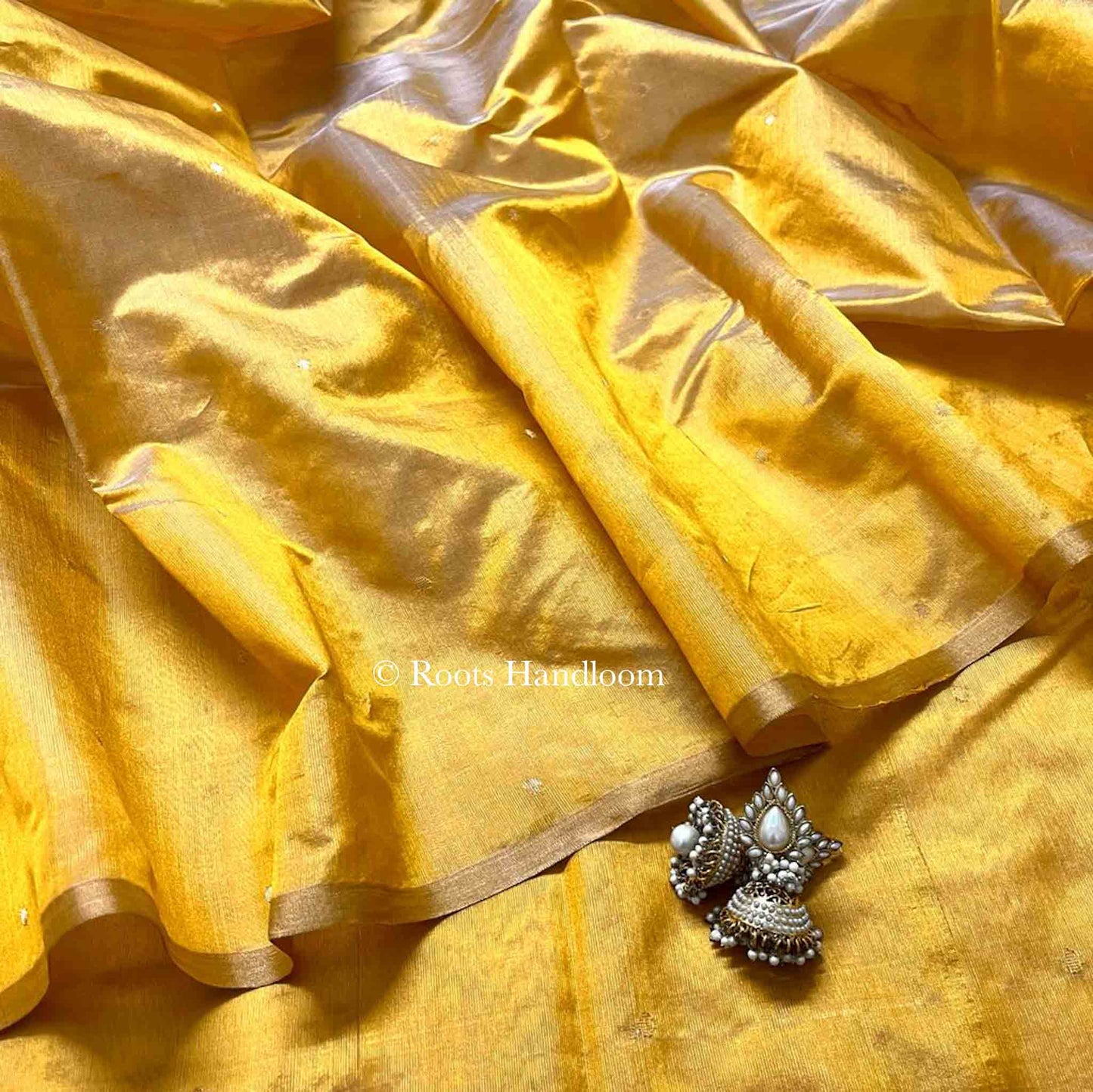 Amber Gold Chanderi Silk Saree with Zari Bootis all over