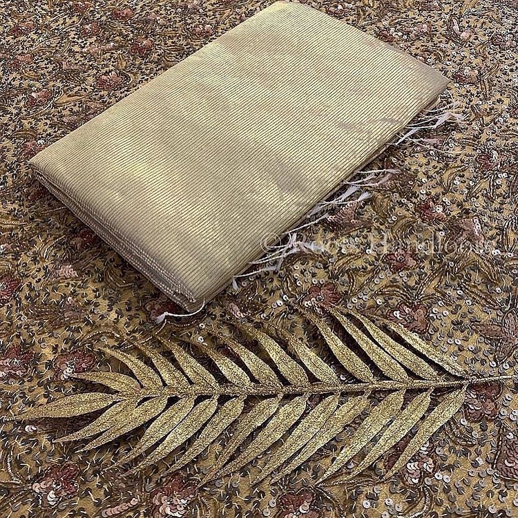 Olive Gold Maheshwari Saree with Zari lines all over