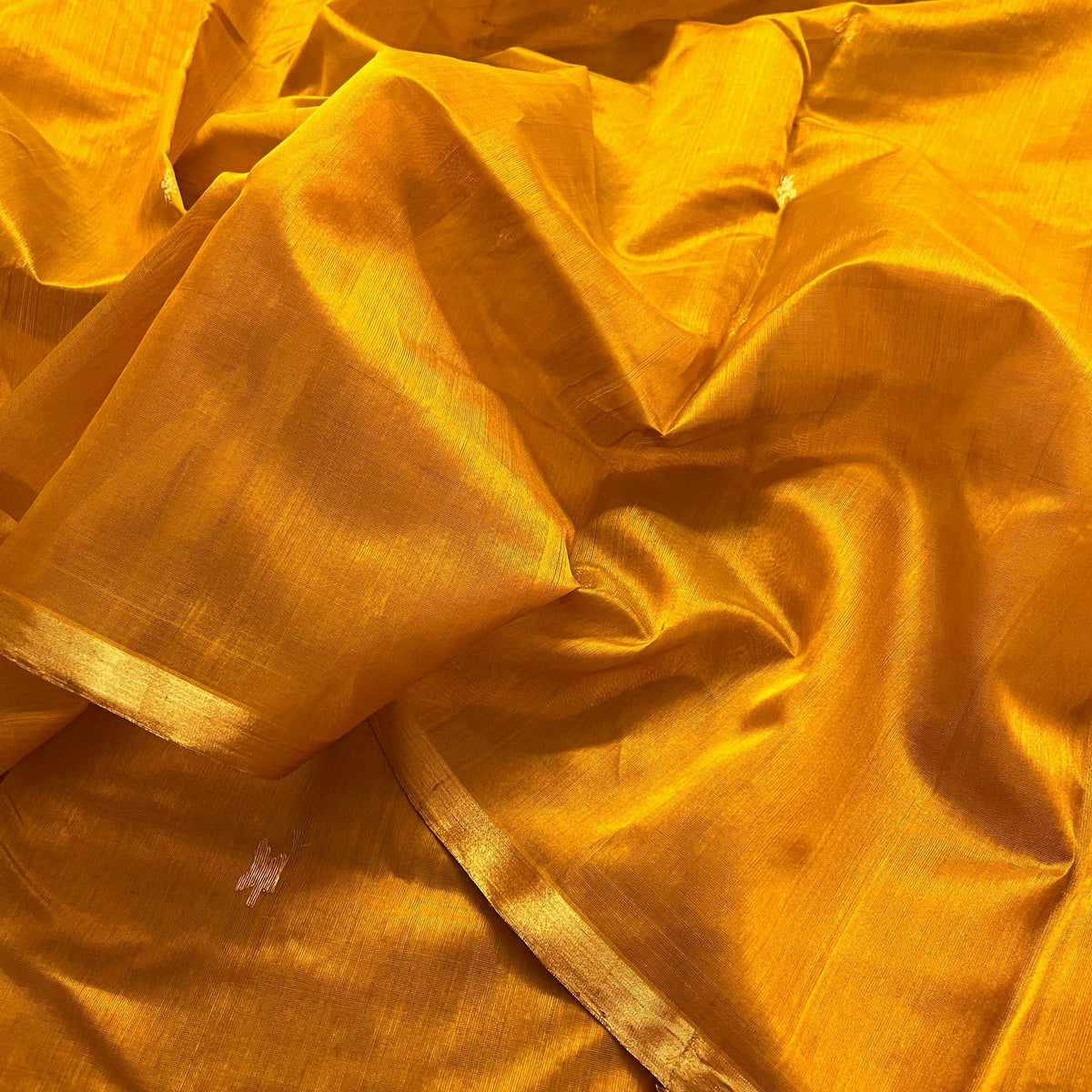 Ready to wear | Mustard Gold Chanderi Silk Saree with Flower Bootis all over