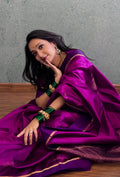 Plum & Blue Chanderi silk saree with zari lines on pallu