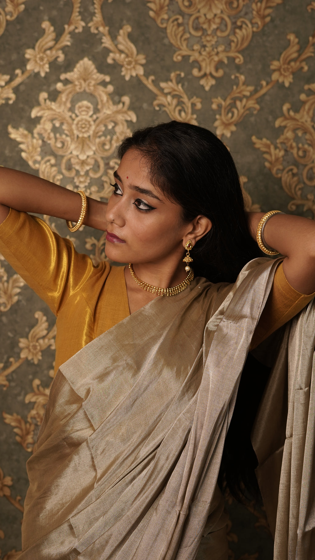 Royal silver chanderi tissue silk saree