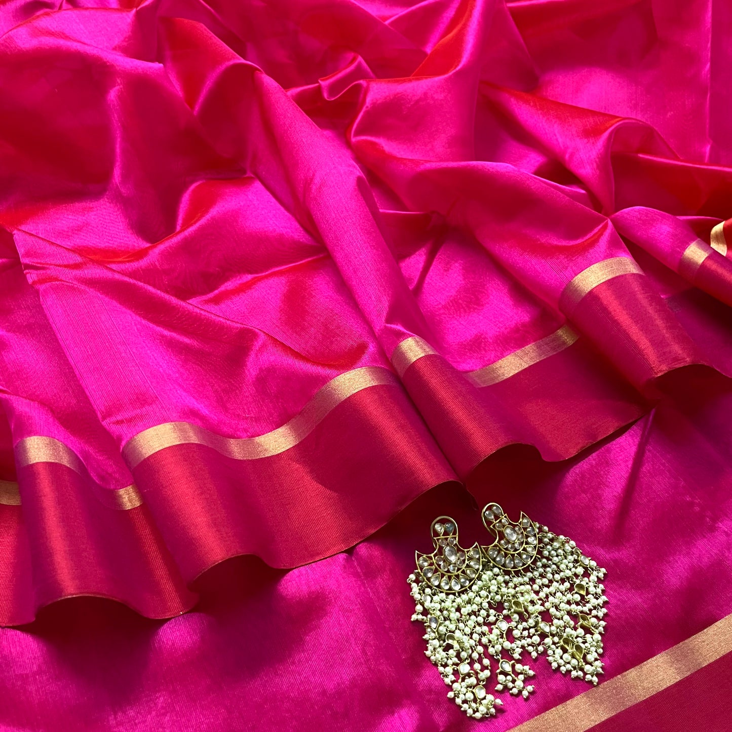 Pink and red Chanderi silk saree with silk border