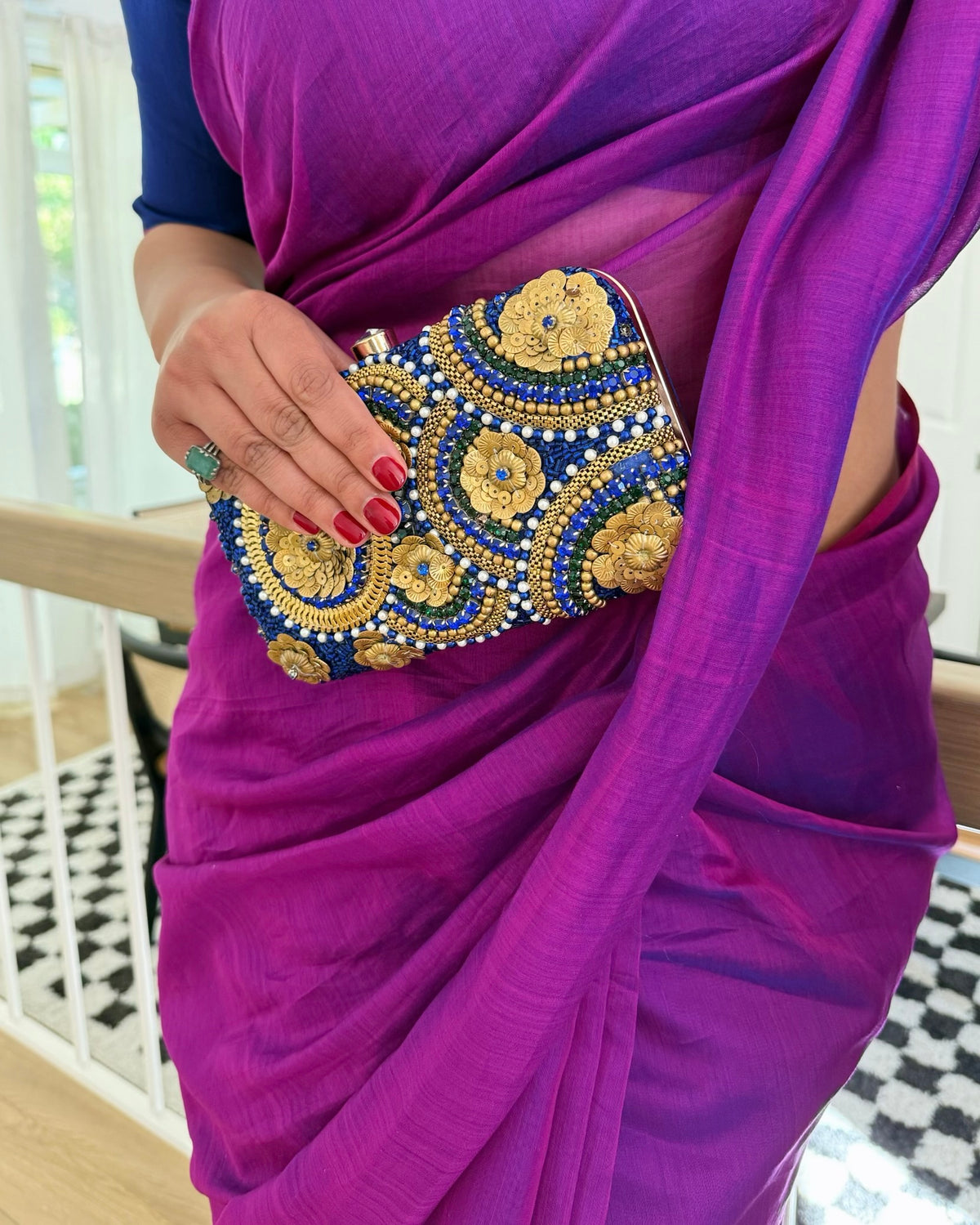 Violet blue dual tone maheshwari saree