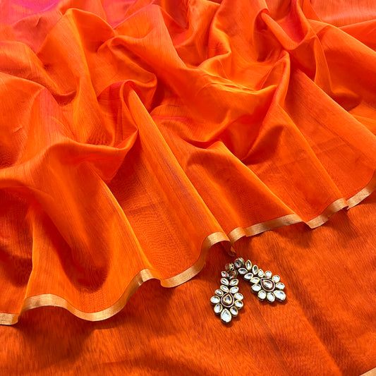 Orange & pink dual tone maheshwari saree with zari lines on pallu