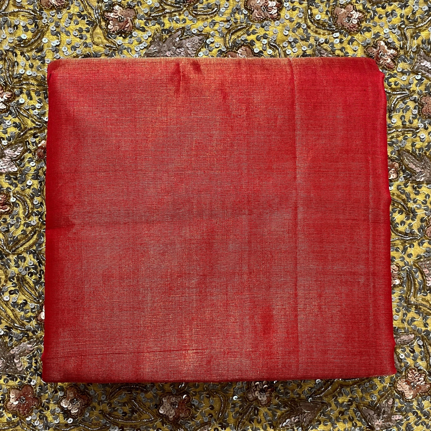 Red maheshwari tissue silk saree with zari lines on pallu