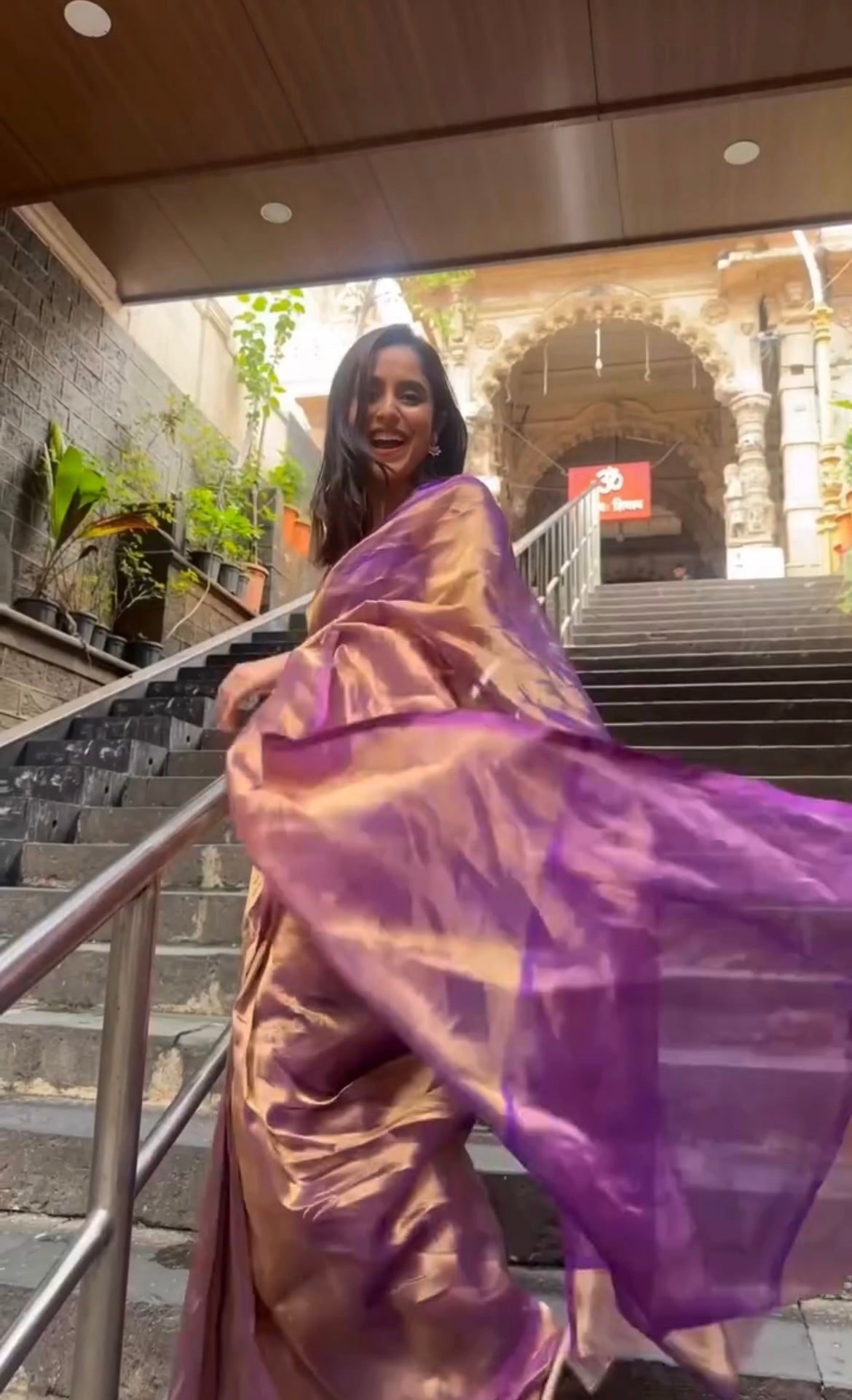 Purple & Gold Chanderi Tissue Silk Saree