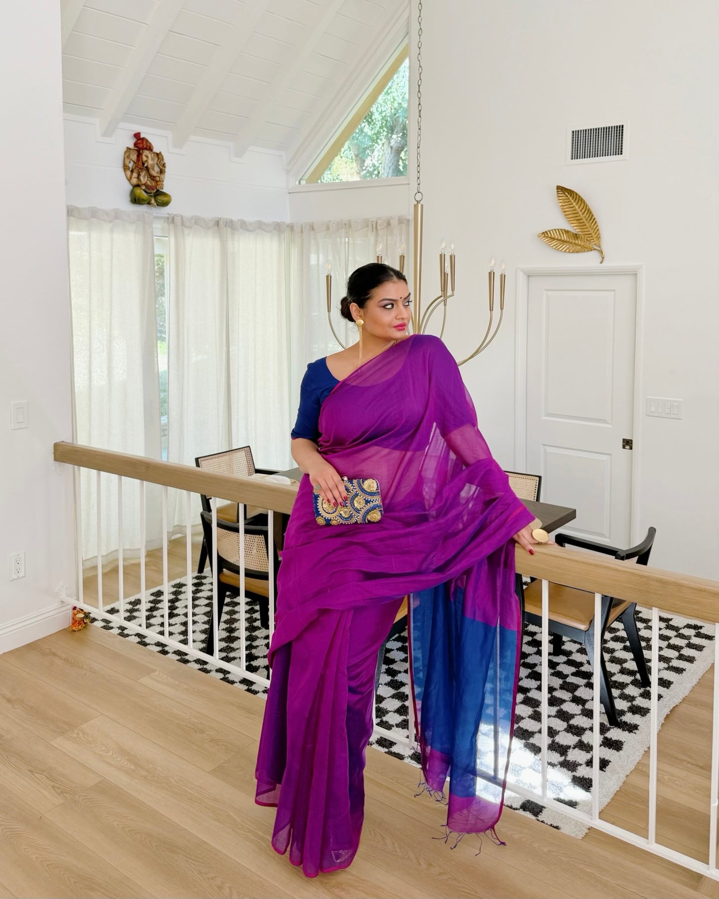 Violet blue dual tone maheshwari saree