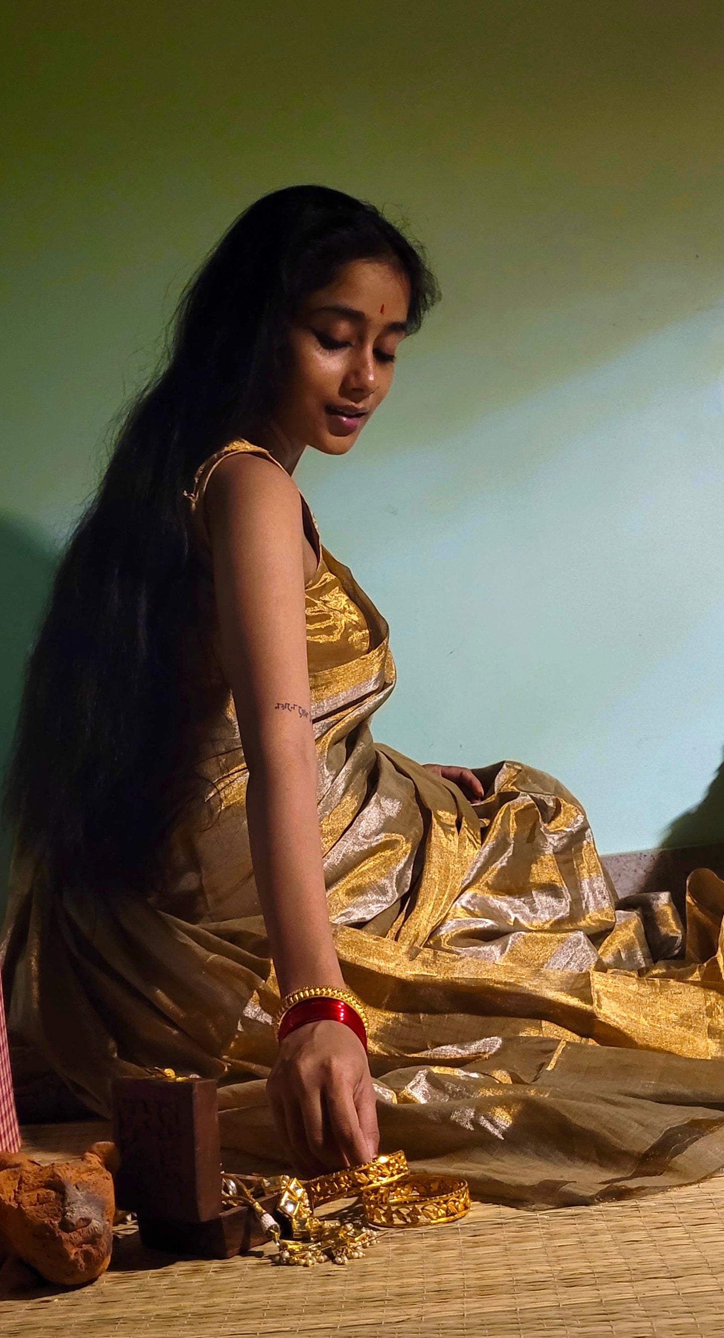 Gold and silver striped chanderi tissue silk saree
