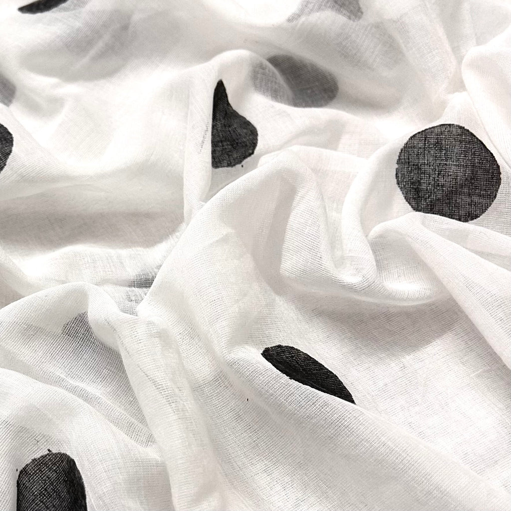 White and black polka dots mulmul saree