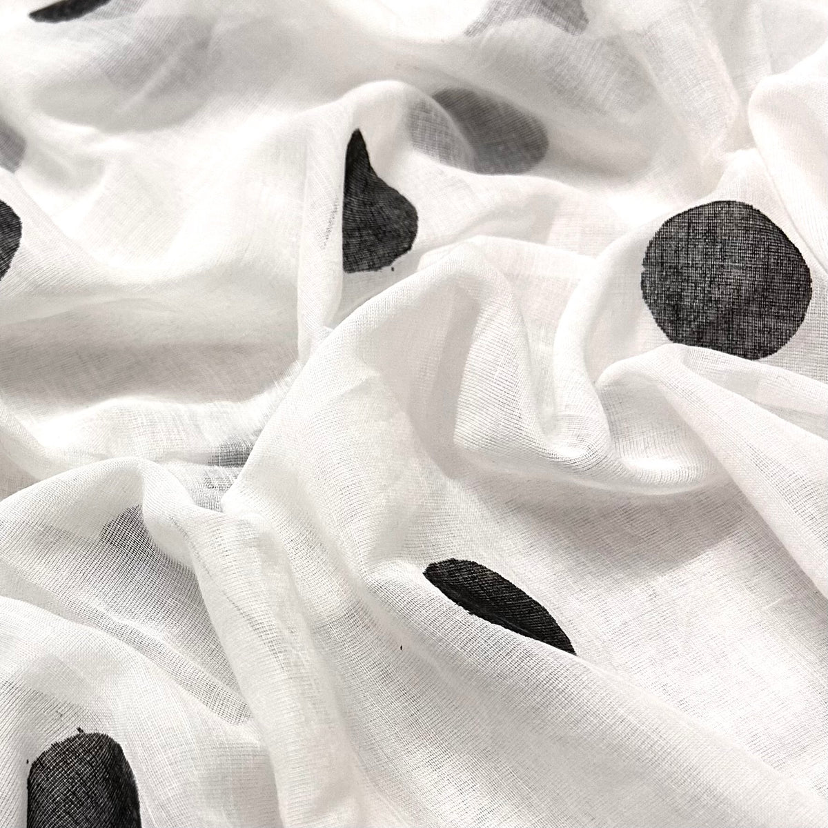 White and black polka dots mulmul saree
