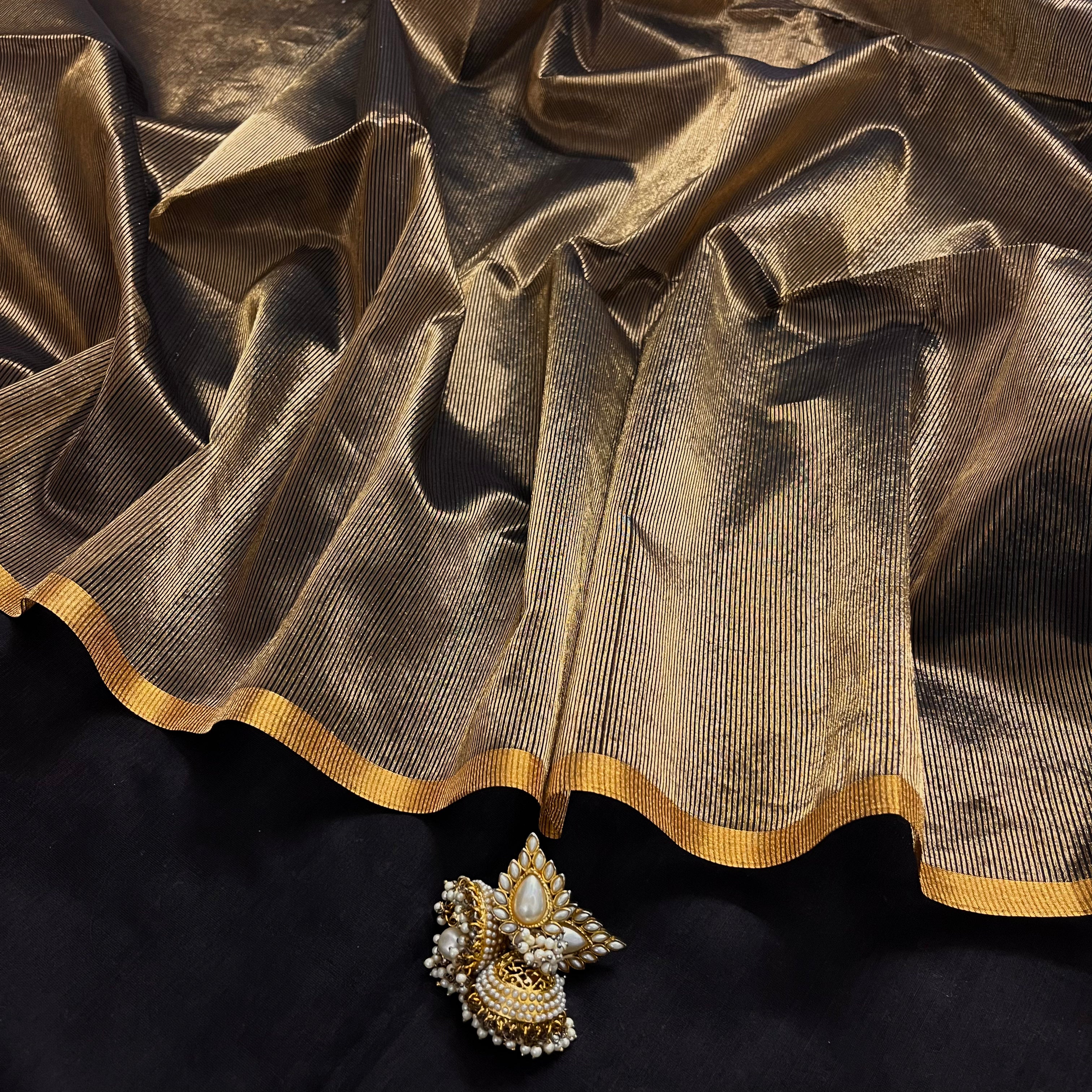 Black & Gold Maheshwari Saree with Zari Border