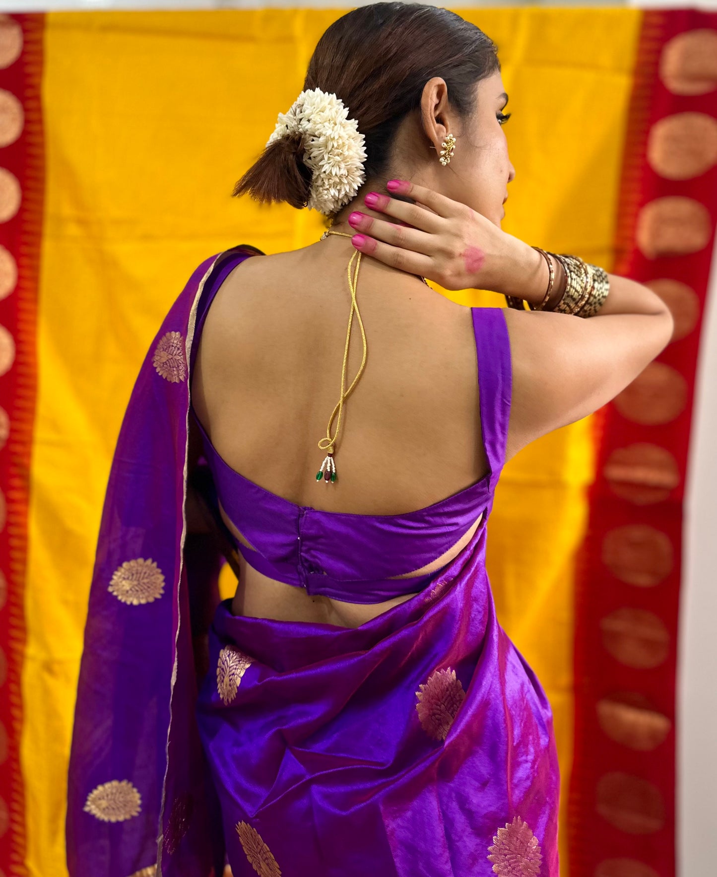 Violet dual tone chanderi silk saree with mor-motifs all over