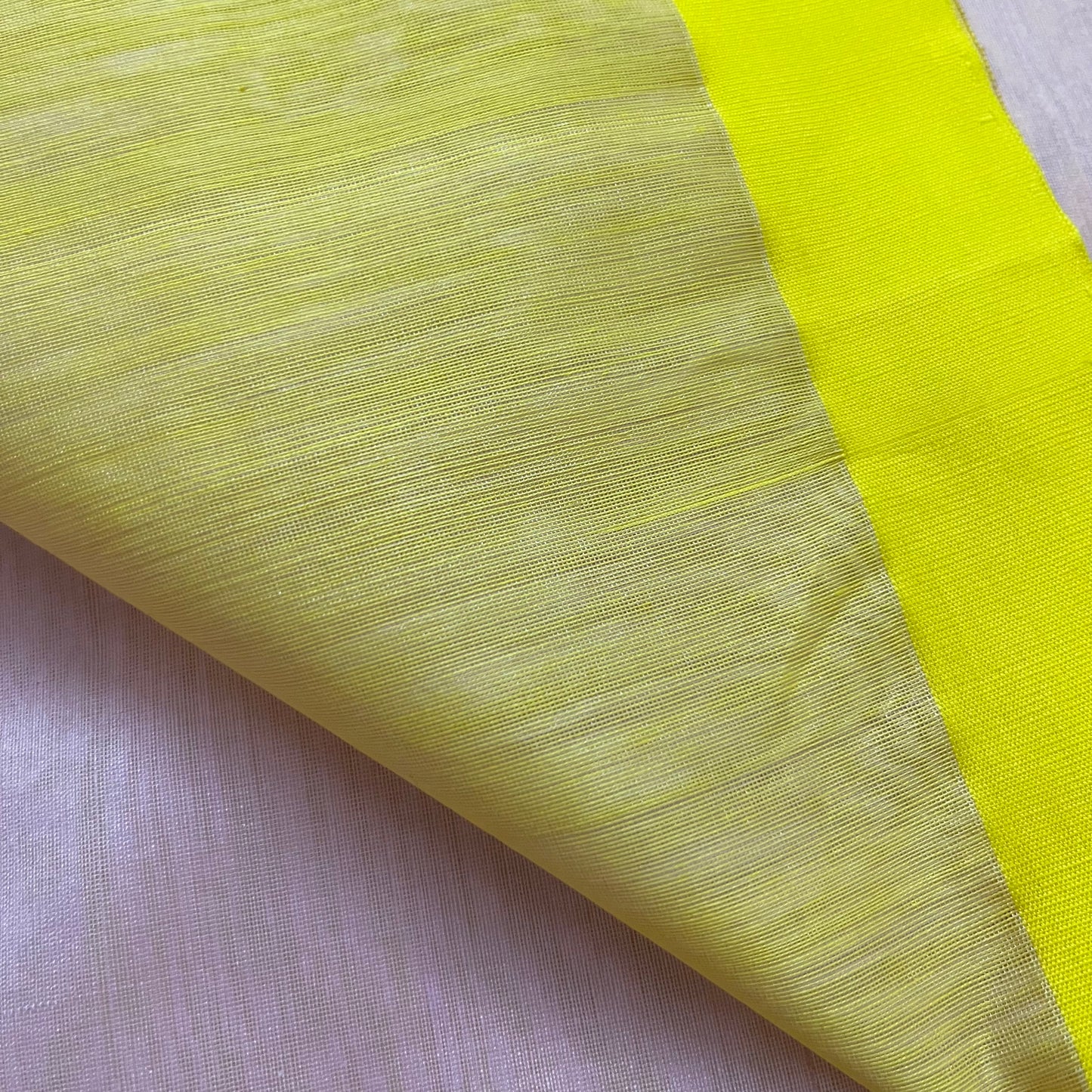 Pink and lemon Chanderi saree with zari lines on pallu