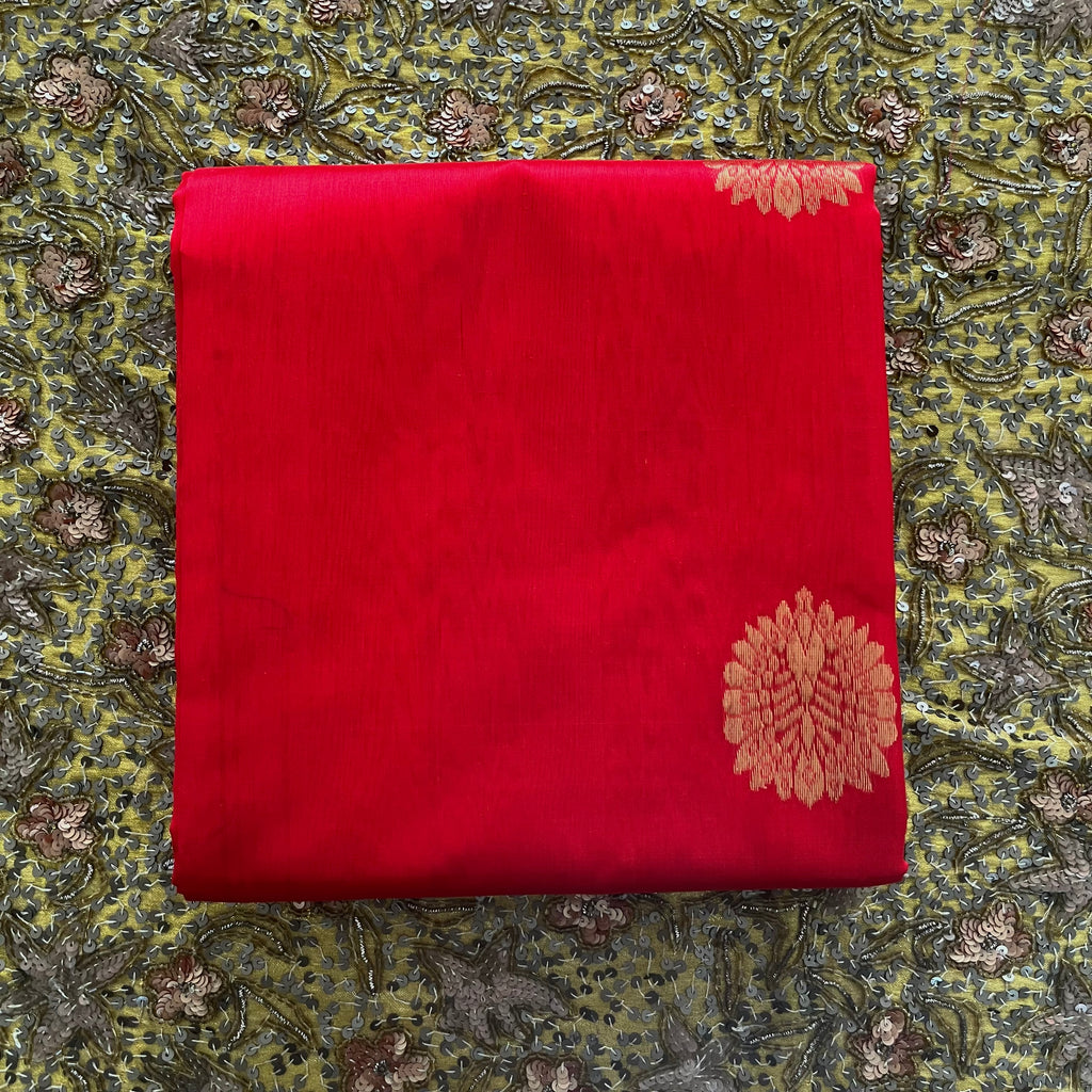 Red Chanderi Silk Saree with Mor Motifs all over