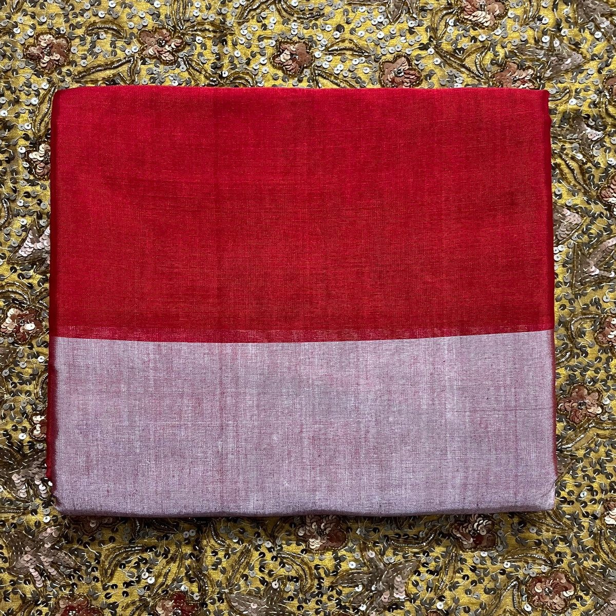 Silver and red chanderi tissue silk saree