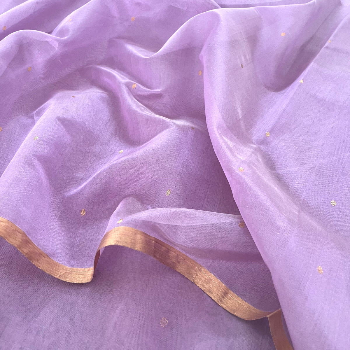 Mauve Chanderi silk saree with zari bootis all over