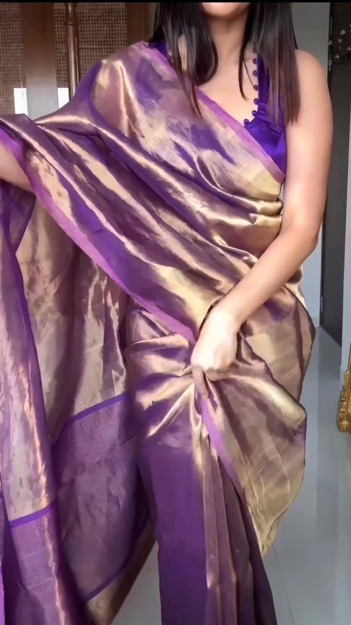 Purple & Gold Chanderi Tissue Silk Saree