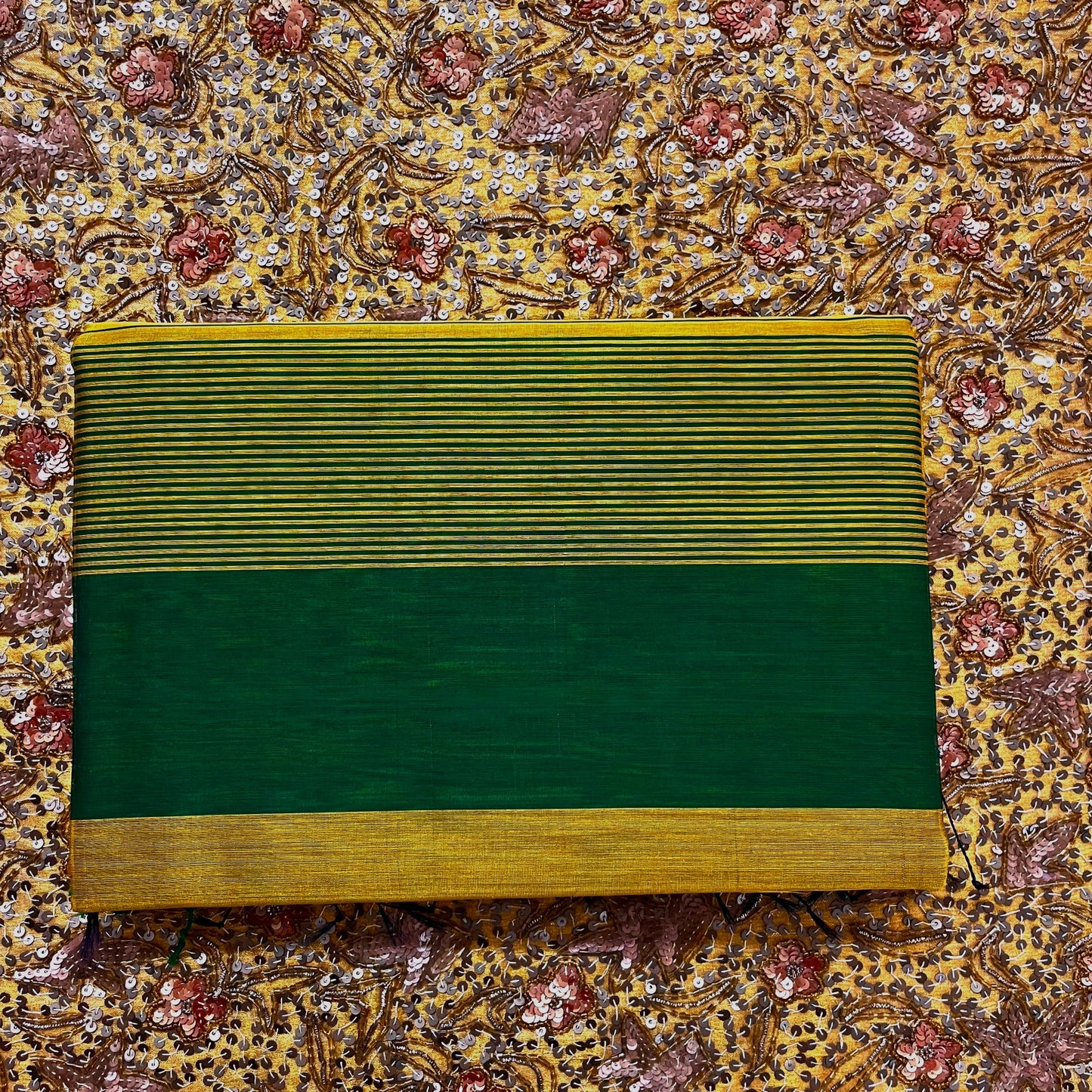 Mustard and green maheshwari saree