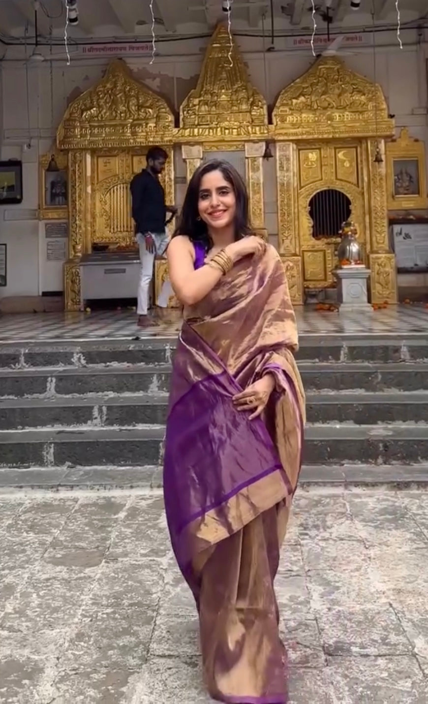 Purple & Gold Chanderi Tissue Silk Saree
