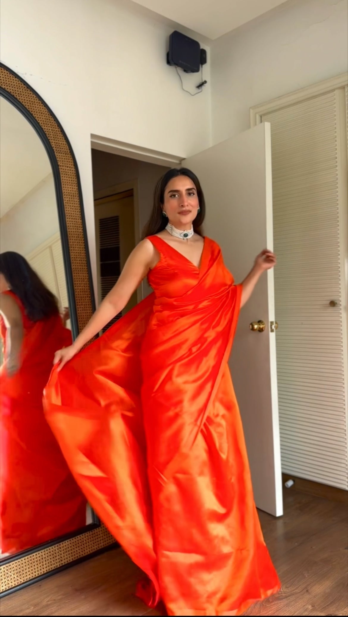 Sunset orange chanderi silk saree with silk border