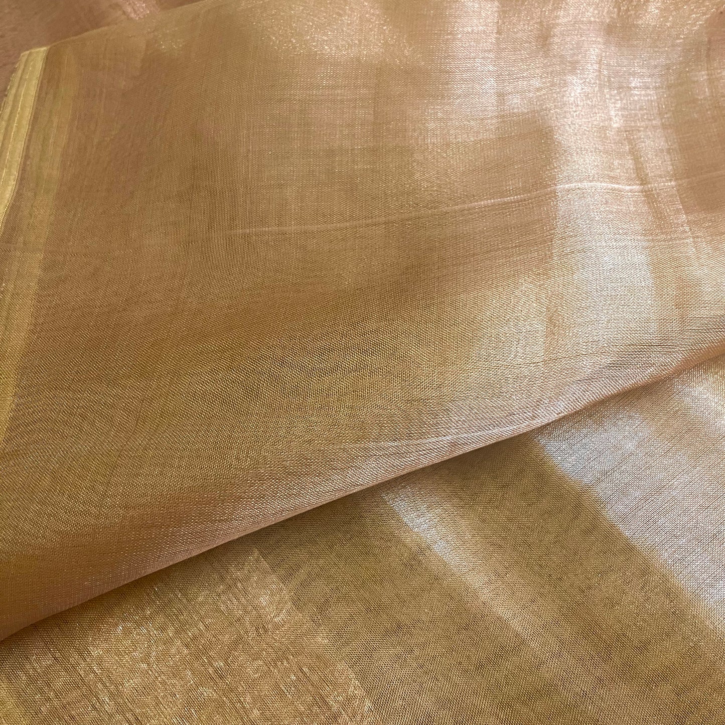 Gold Banarasi tissue silk saree with zari bootis and border