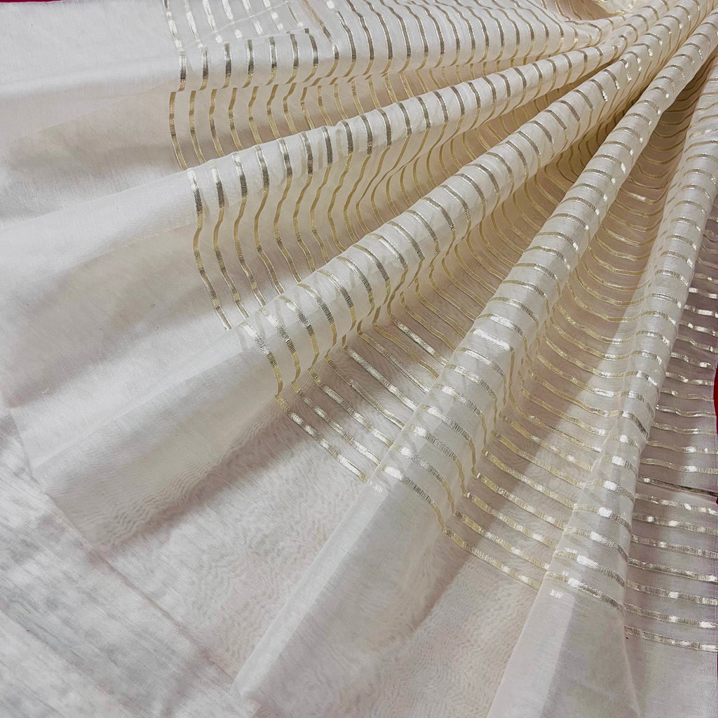Off white & red chanderi saree with intricate gota work all over