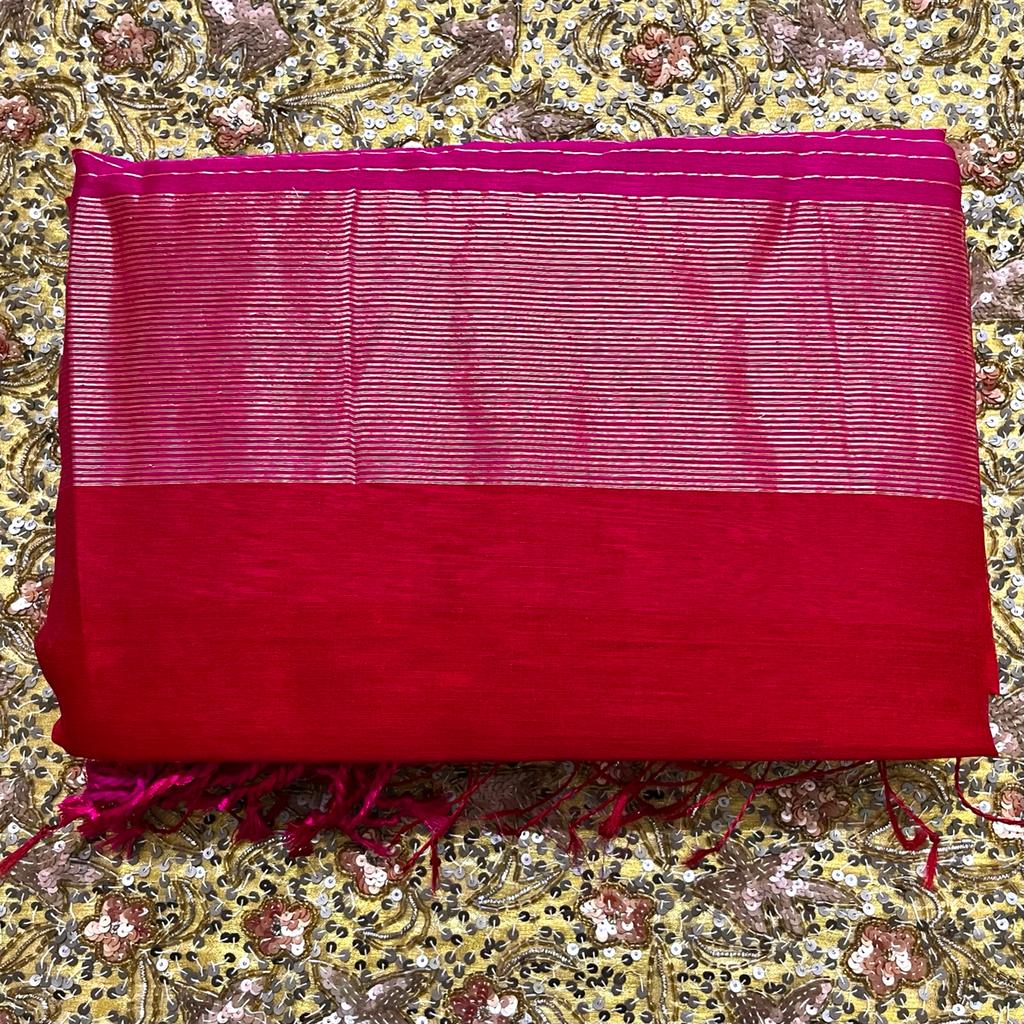 Red and pink maheshwari saree with resham border