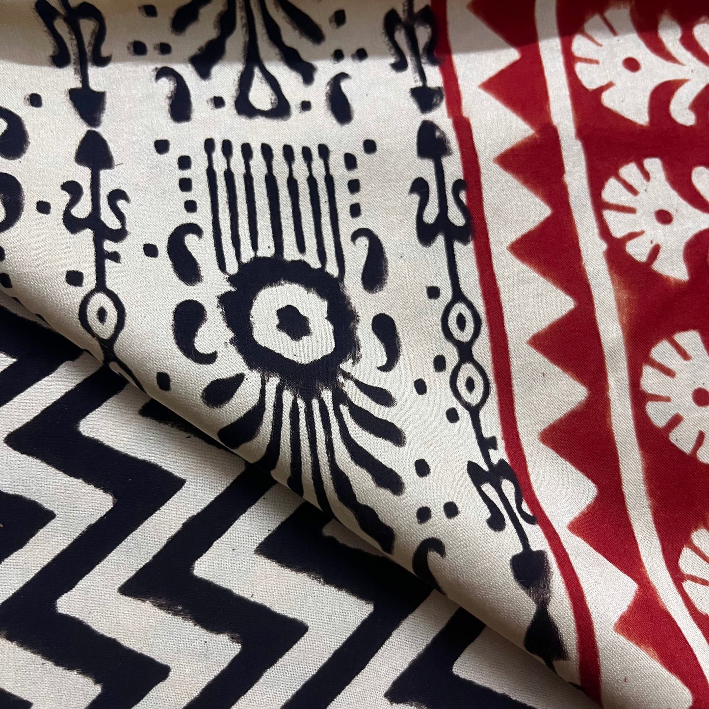 Black and white saree with block print all over