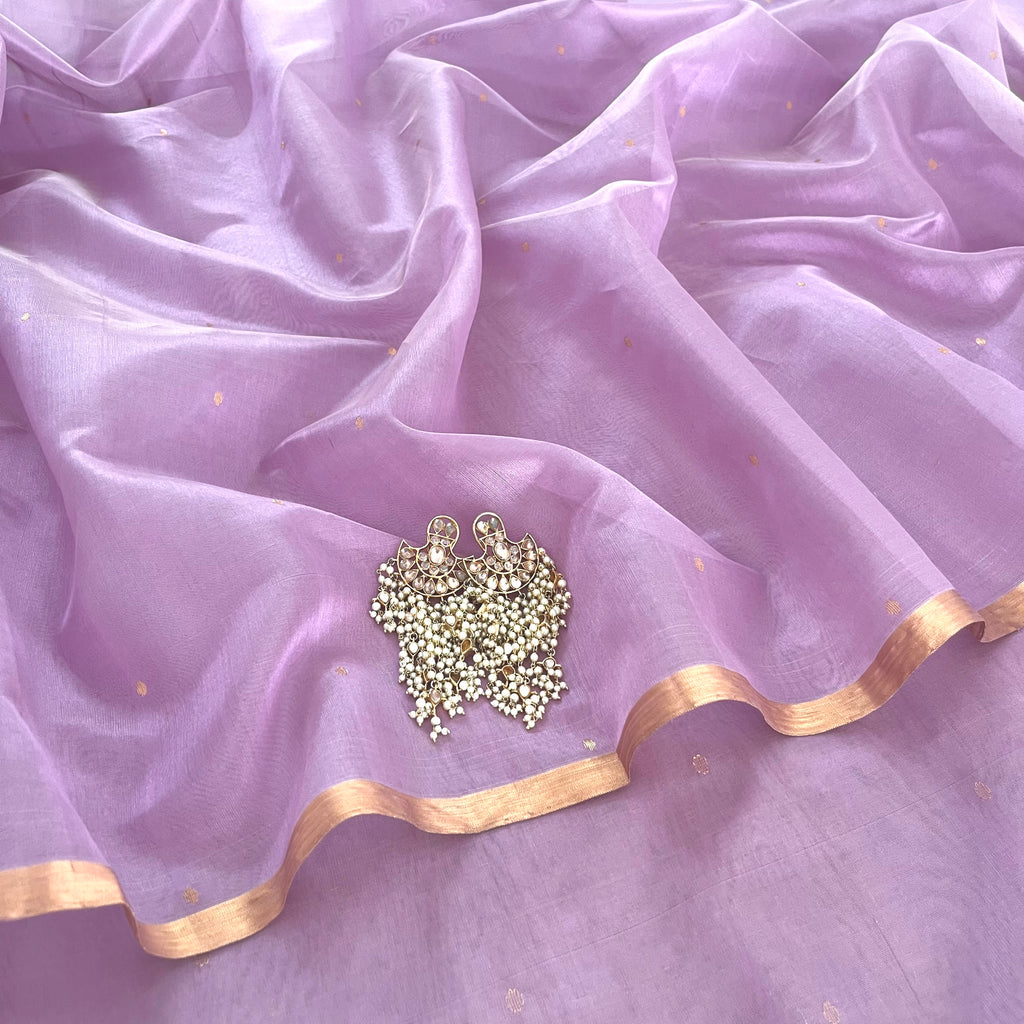 Mauve Chanderi silk saree with zari bootis all over