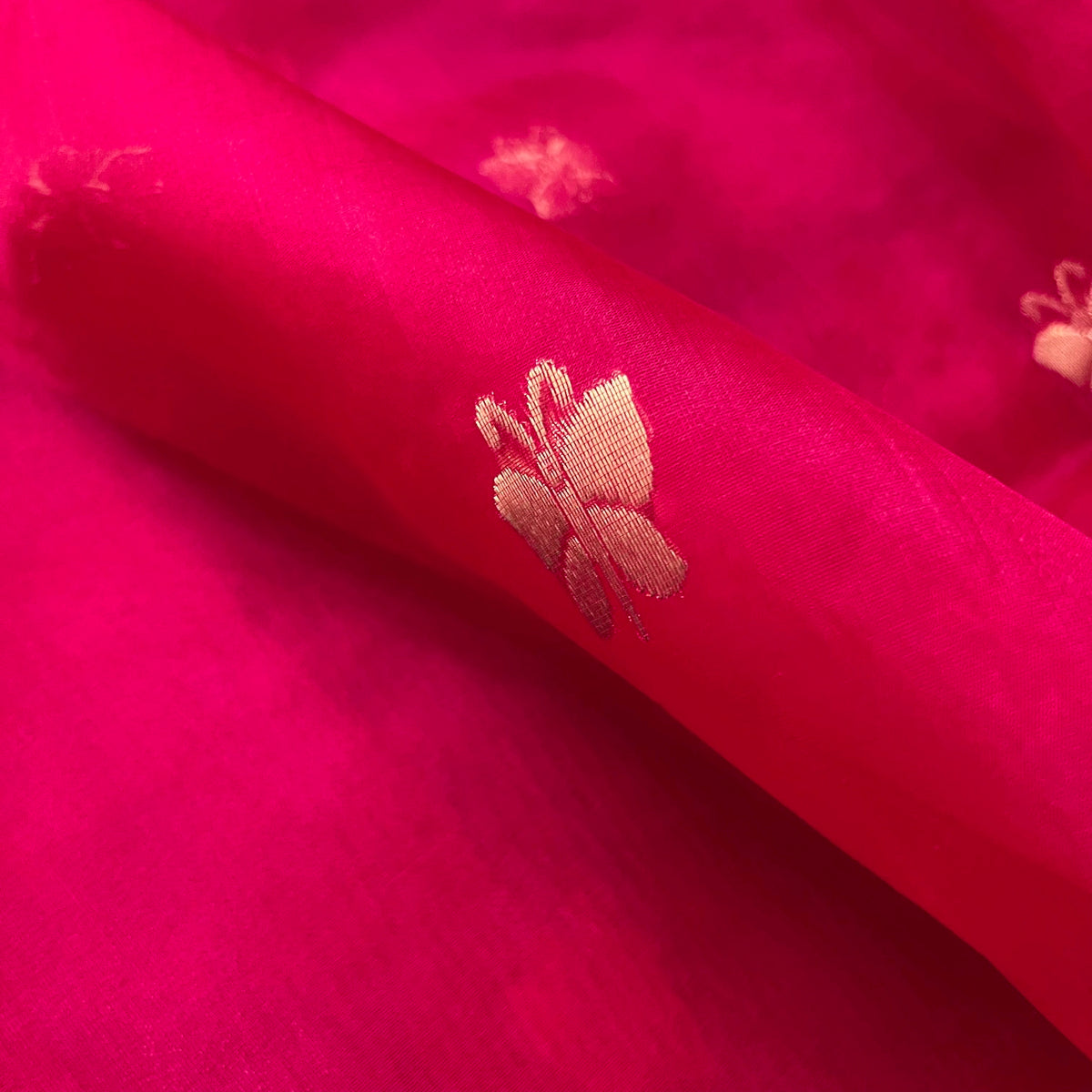 Rani pink Chanderi silk saree with butterfly motifs all over