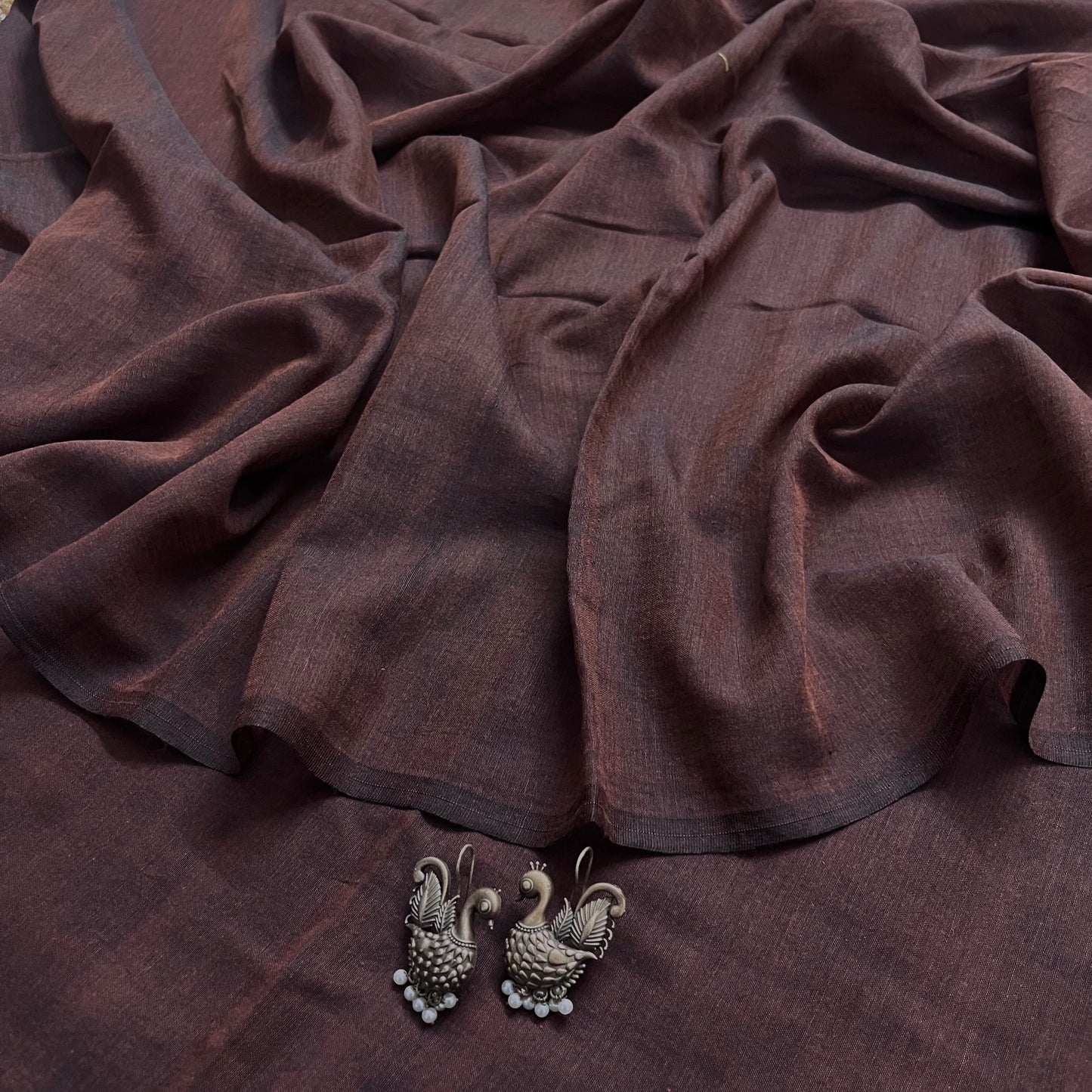 Brown mulmul saree
