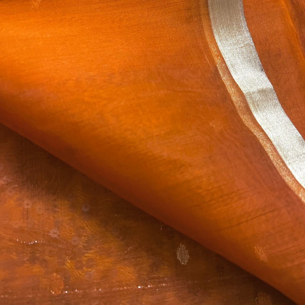Burnt Orange Chanderi Silk Saree with Zari Bootis all over