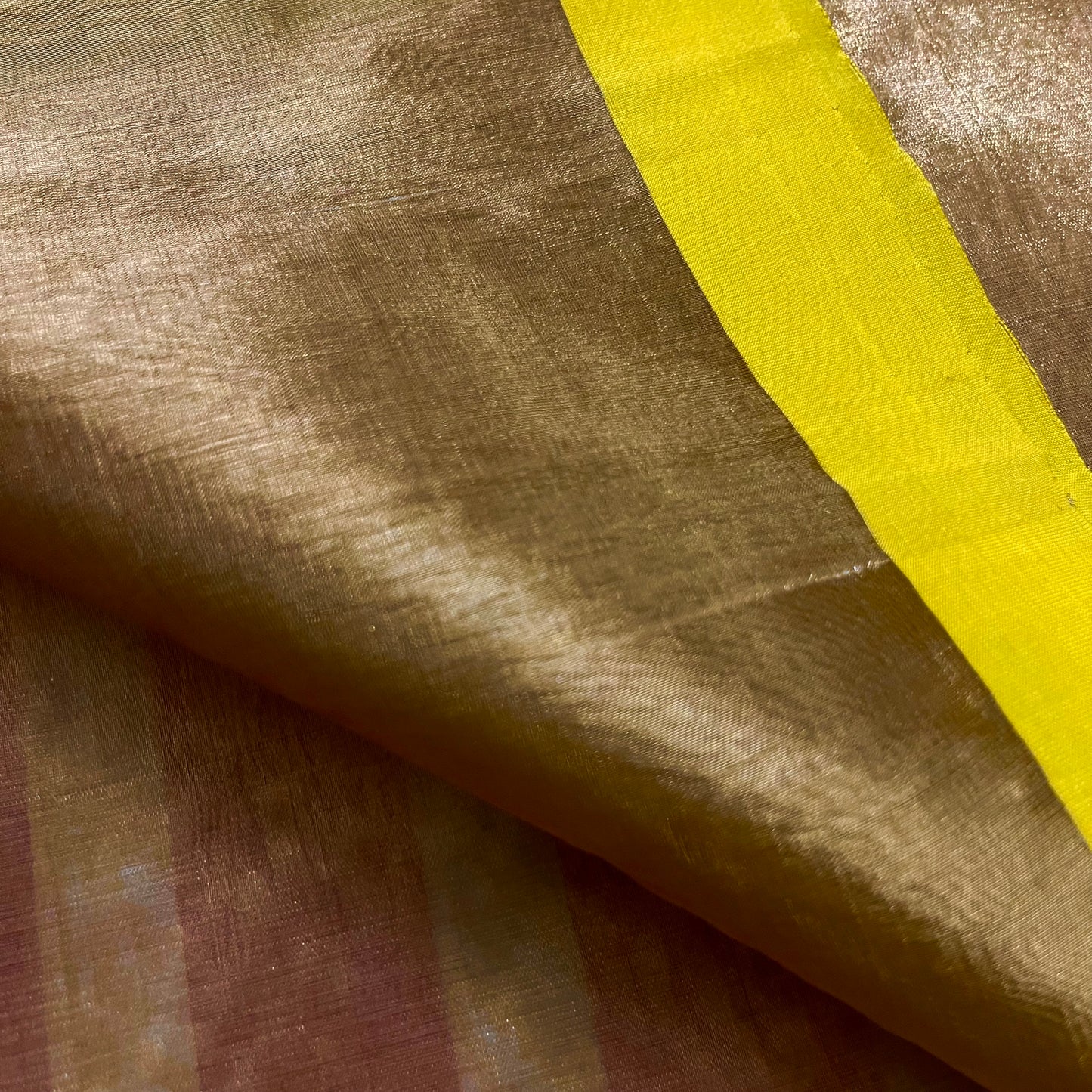 Gold and lemon Chanderi tissue silk with zari lines on pallu