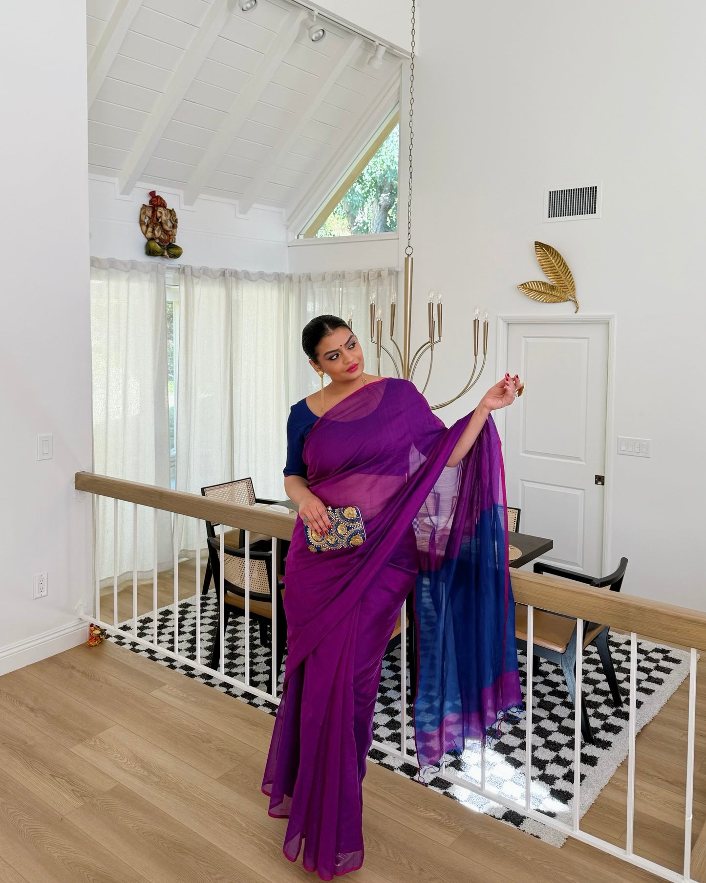 Violet blue dual tone maheshwari saree