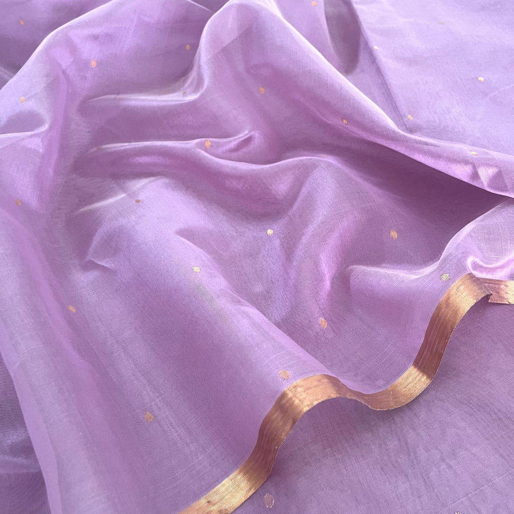 Mauve Chanderi silk saree with zari bootis all over