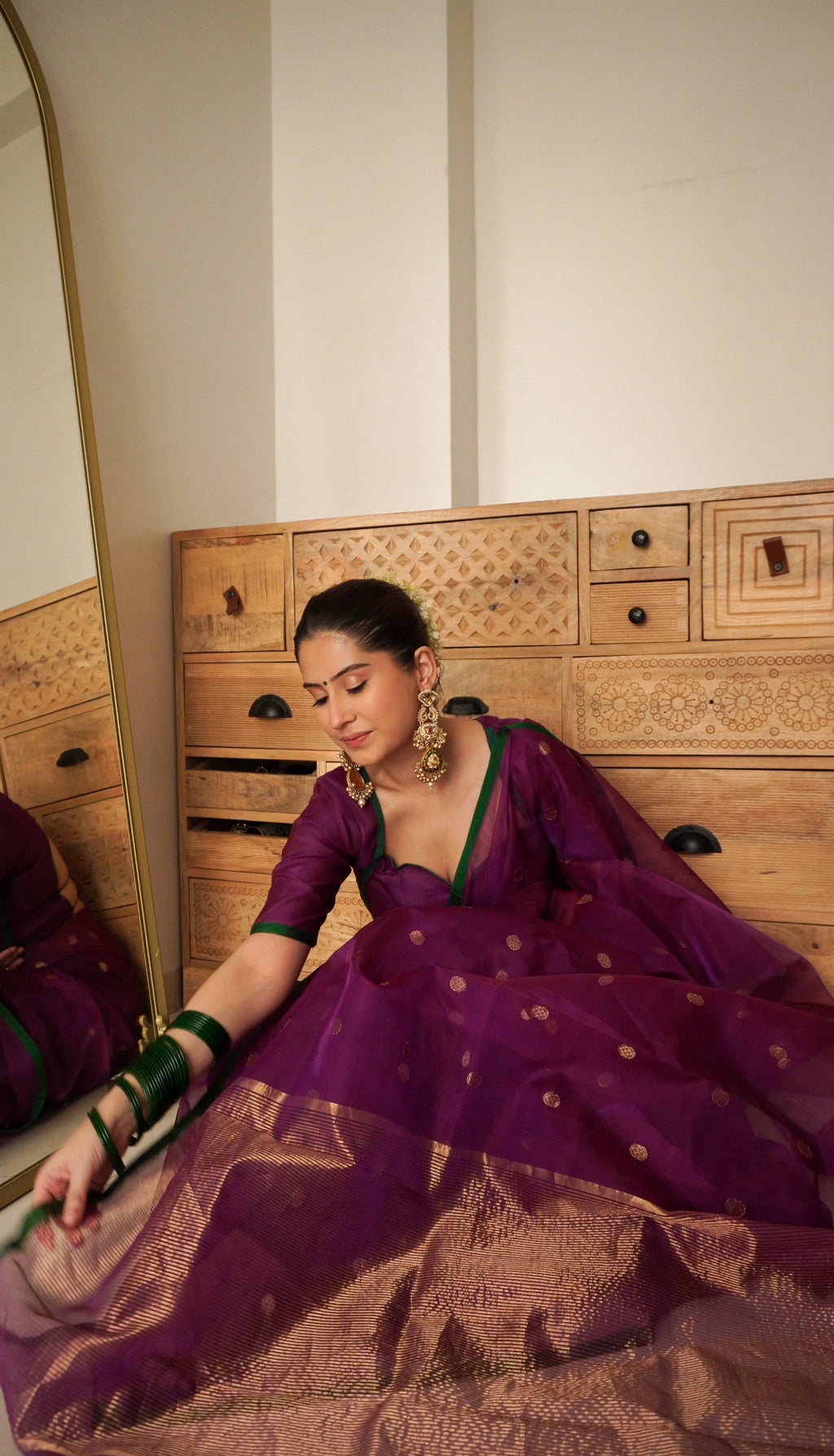 Ready to wear | Violet dual tone chanderi silk saree with zari bootis all over