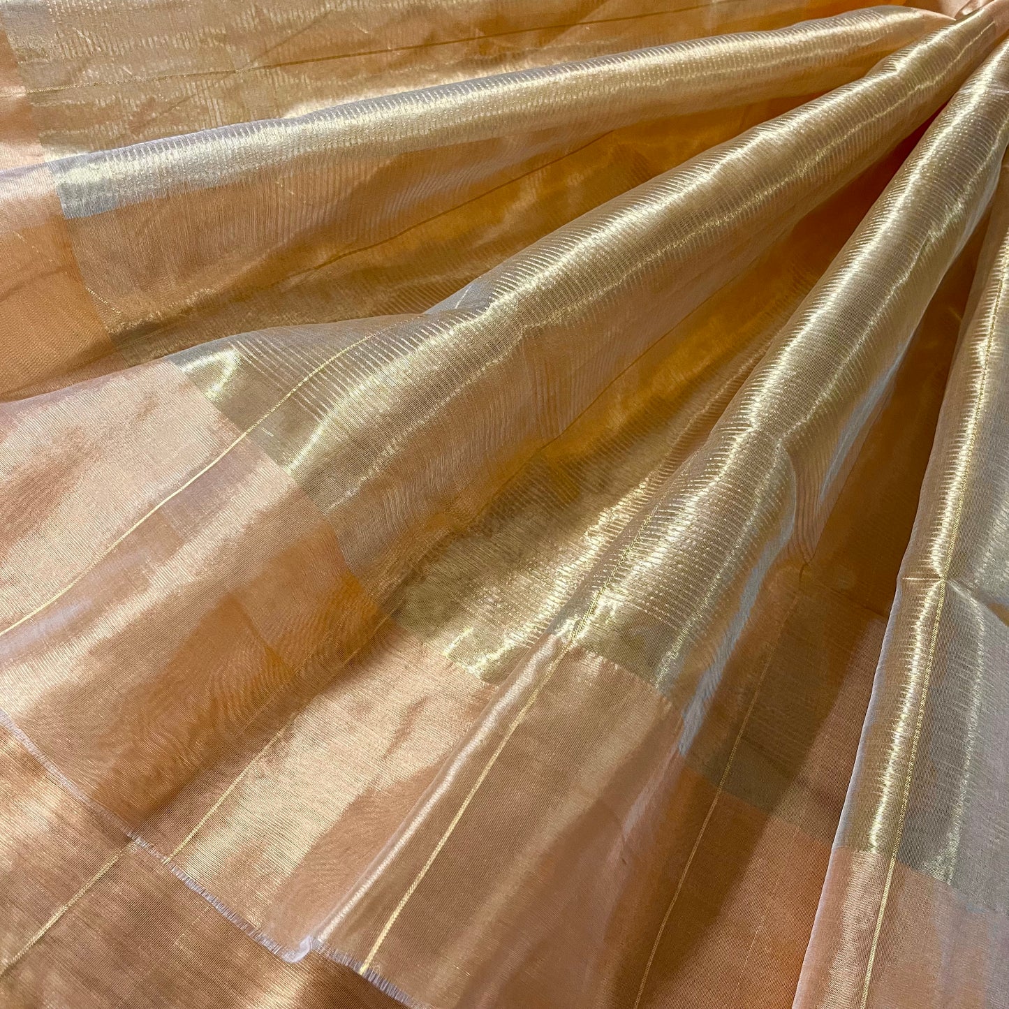 Sand beige Chanderi silk saree with zari checks all over